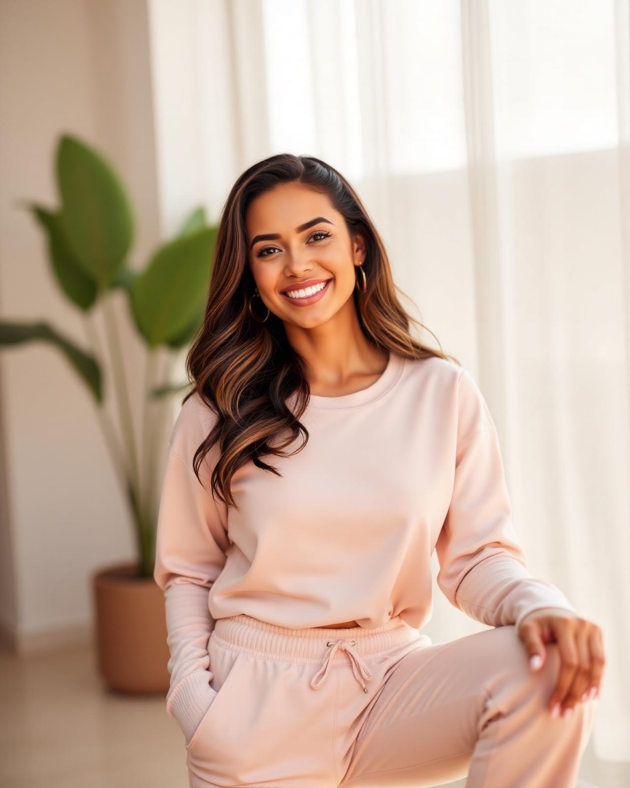 Mulher confiante e saudável, sorrindo